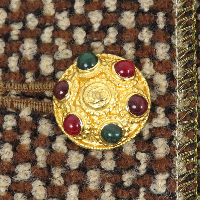 CHANEL 
96A COCO CC Coco Button Wool 
Coco Mark Gri-poire Button Tweed Coat