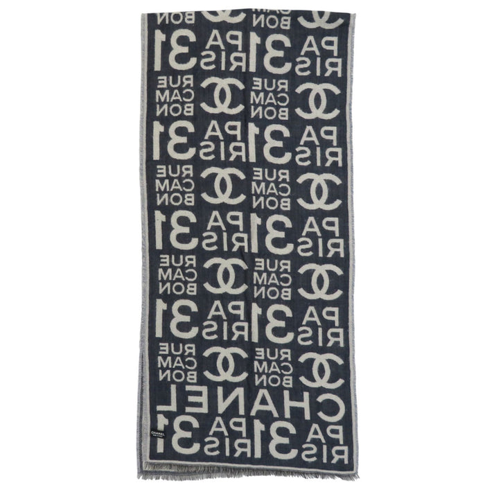 CHANEL 
COCO CC logo RUE CAMBON PARIS 31 cashmere silk 
Coco mark all-over pattern stole