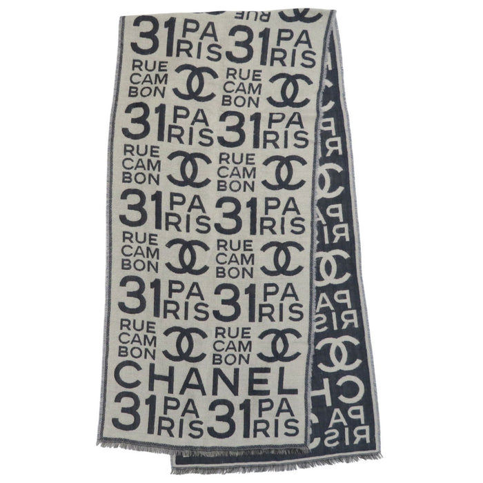 CHANEL 
COCO CC logo RUE CAMBON PARIS 31 cashmere silk 
Coco mark all-over pattern stole
