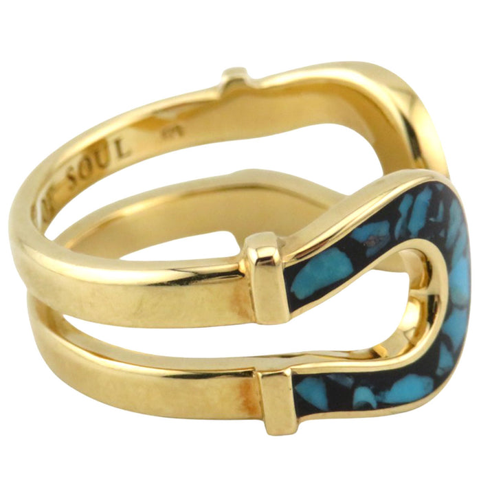 Sympathy of Soul 
Double Horseshoe Inlay Yellow Gold 
K18 Double Horseshoe Inlay Turquoise Ring