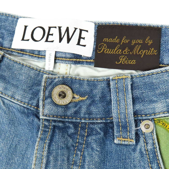 LOEWE 
パッチワーク ロゴ スパンコール コットン 
デニム ショート パンツ