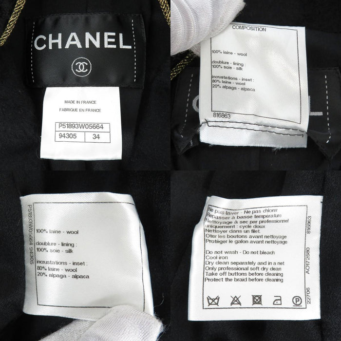 CHANEL COCO CC Logo Wool Coco Mark Clipoir Button Stand Collar Jacket
