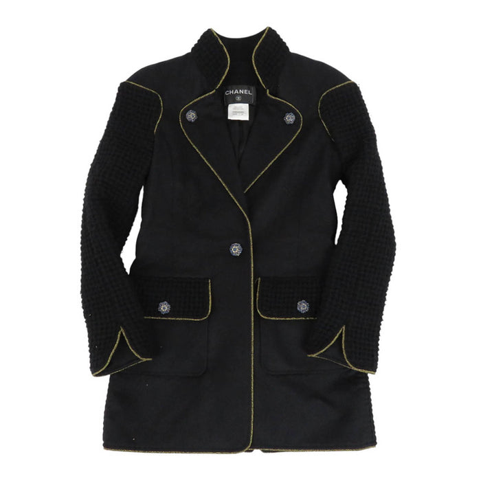 CHANEL COCO CC Logo Wool Coco Mark Clipoir Button Stand Collar Jacket