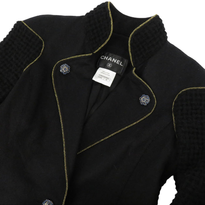 CHANEL COCO CC Logo Wool Coco Mark Clipoir Button Stand Collar Jacket