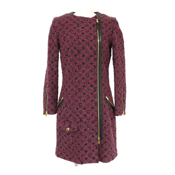 LOUIS VUITTON 
LV logo all-over pattern RW142W F6CO19B1M 
Monogram tweed zip-up no-collar coat