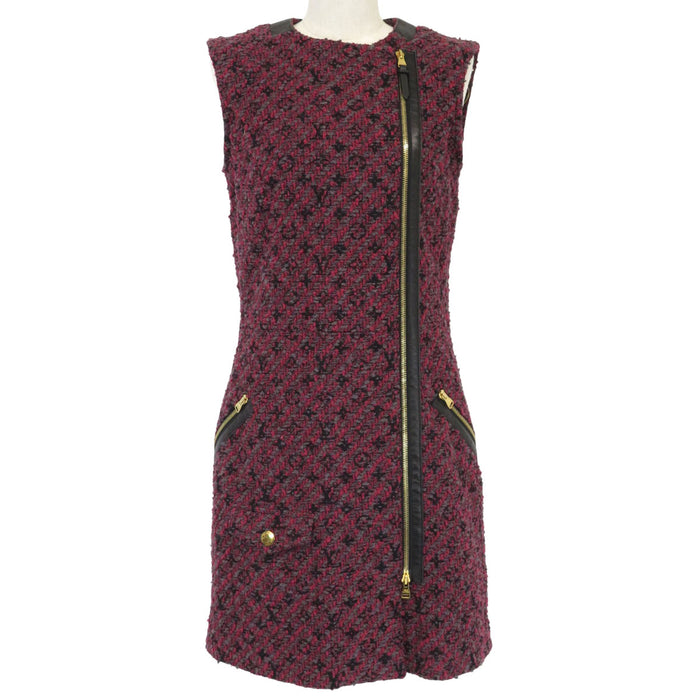 LOUIS VUITTON 
LV logo all-over pattern RW142W F6CO19B1M 
Monogram tweed zip-up no-collar coat