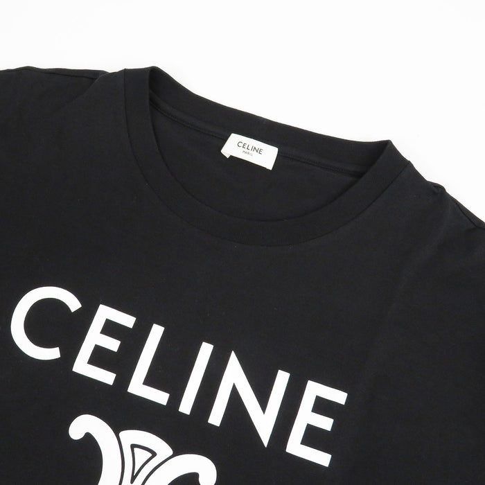 CELINE 
Cropped length cotton 
Triomphe logo print T-shirt