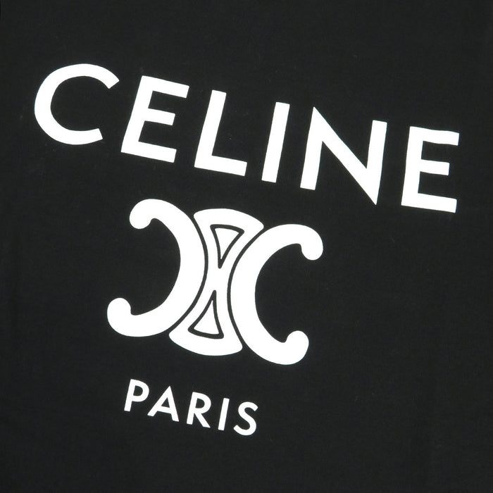CELINE 
Cropped length cotton 
Triomphe logo print T-shirt