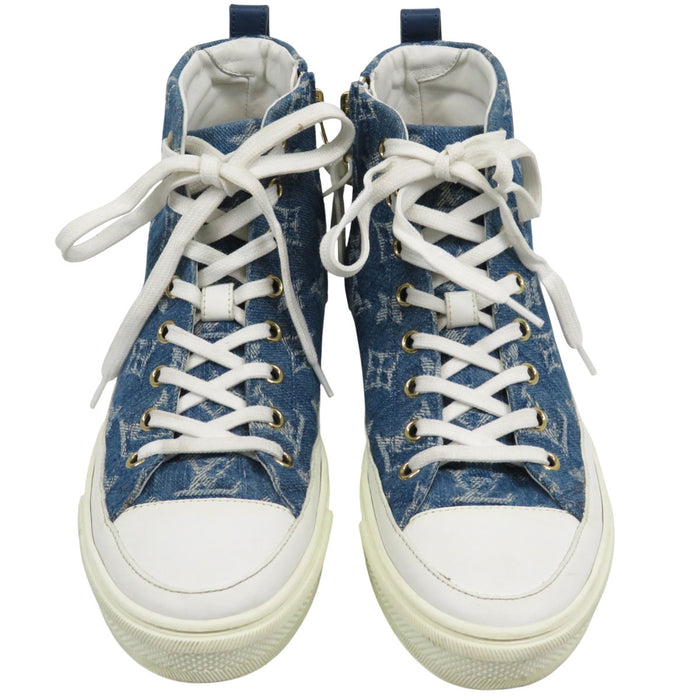 LOUIS VUITTON LV Side Zip Lace-Up Stellar Line Denim High-Cut Sneakers Monogram