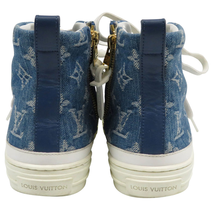LOUIS VUITTON LV Side Zip Lace-Up Stellar Line Denim High-Cut Sneakers Monogram