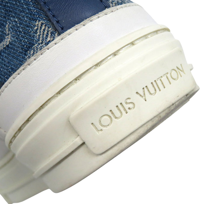 LOUIS VUITTON 
LV scarpe da ginnastica alte in denim con lacci e zip laterale 
linea Stellar 
monogramma