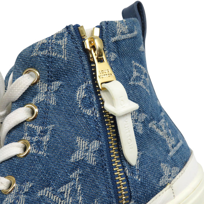 LOUIS VUITTON 
LV scarpe da ginnastica alte in denim con lacci e zip laterale 
linea Stellar 
monogramma