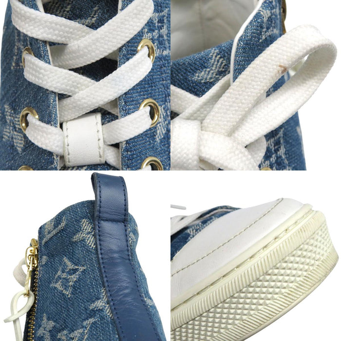 LOUIS VUITTON LV Side Zip Lace-Up Stellar Line Denim High-Cut Sneakers Monogram