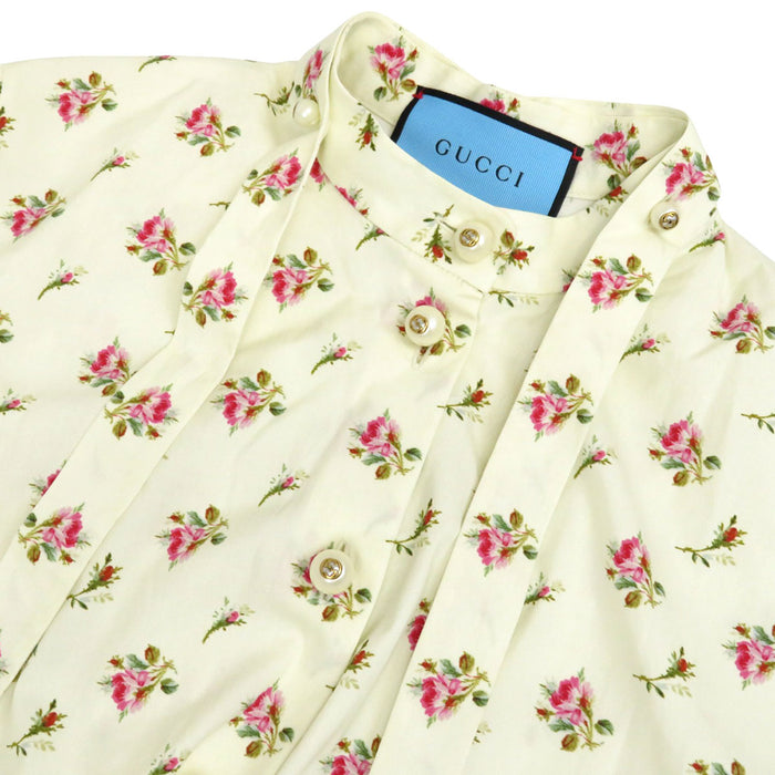 GUCCI 
Interlocking G Bow Tie Cotton Frill 
Floral Shirt Dress