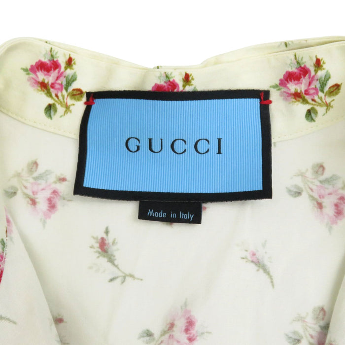 GUCCI 
Interlocking G Bow Tie Cotton Frill 
Floral Shirt Dress