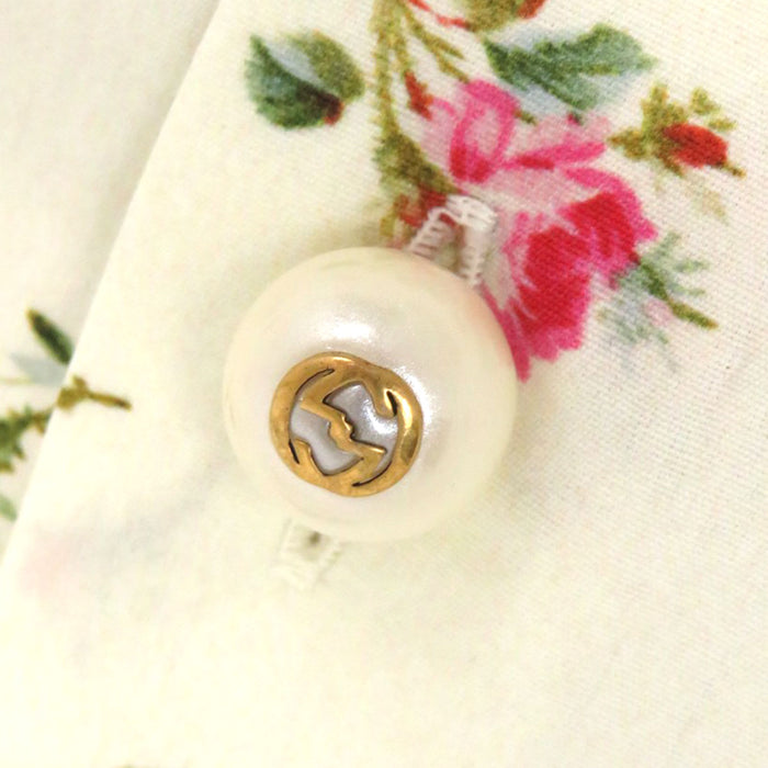 GUCCI 
Interlocking G Bow Tie Cotton Frill 
Floral Shirt Dress