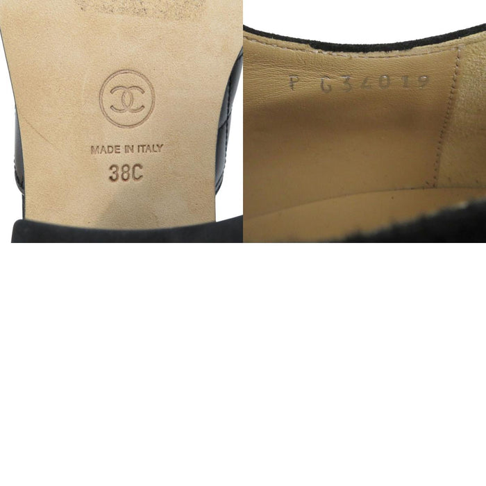 CHANEL COCO CC Logo Matelassé Leather High Heels Coco Mark Suede Lace-up Booties