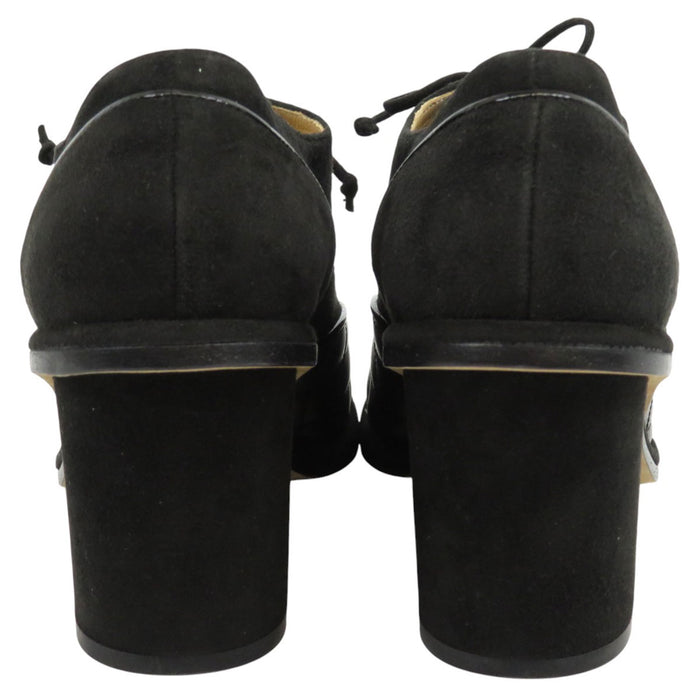 CHANEL COCO CC Logo Matelassé Leather High Heels Coco Mark Suede Lace-up Booties