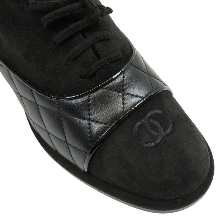 CHANEL COCO CC Logo Matelassé Leather High Heels Coco Mark Suede Lace-up Booties