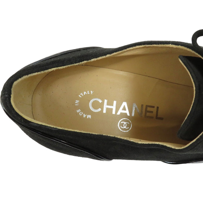 CHANEL COCO CC Logo Matelassé Leather High Heels Coco Mark Suede Lace-up Booties