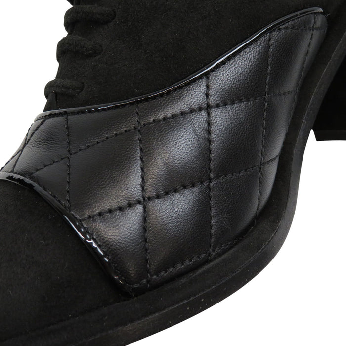 CHANEL COCO CC Logo Matelassé Leather High Heels Coco Mark Suede Lace-up Booties