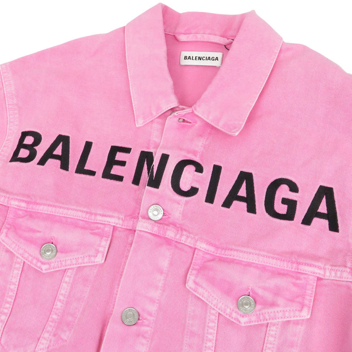 BALENCIAGA 
Over-dye processed cotton 
Front logo embroidered denim jacket