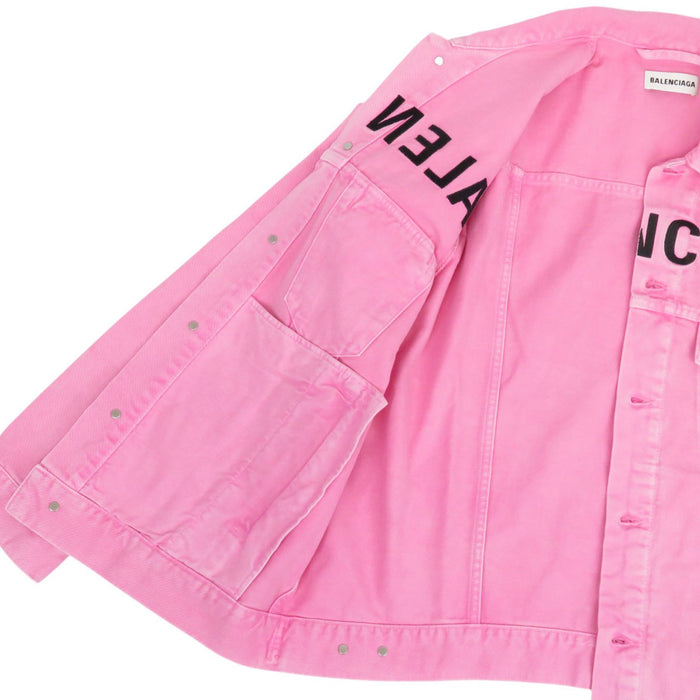 BALENCIAGA 
Over-dye processed cotton 
Front logo embroidered denim jacket