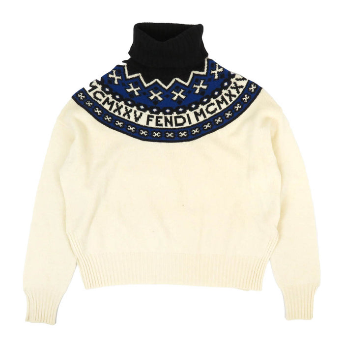 FENDI 
Wool Cashmere 
Logo High Neck Nordic Pattern Sweater