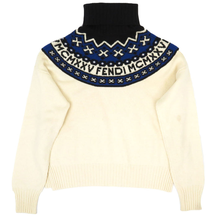 FENDI 
Wool Cashmere 
Logo High Neck Nordic Pattern Sweater