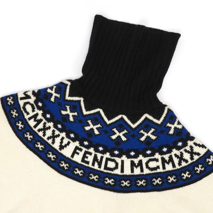 FENDI 
Wool Cashmere 
Logo High Neck Nordic Pattern Sweater