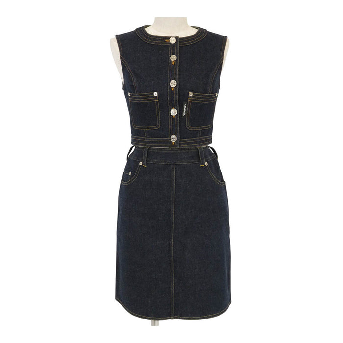 CHANEL 
COCO CC Coco Button Cotton 
Coco Mark Denim Vest Set Up