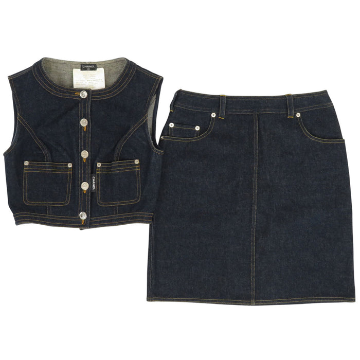 CHANEL 
COCO CC Coco Button Cotton 
Coco Mark Denim Vest Set Up