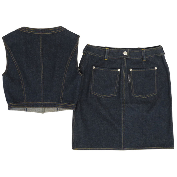 CHANEL 
COCO CC Coco Button Cotton 
Coco Mark Denim Vest Set Up