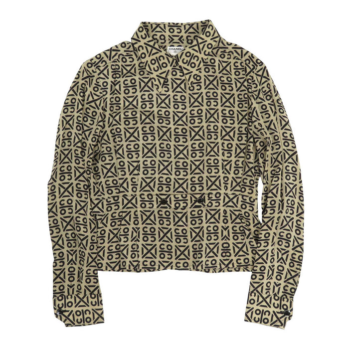 CHANEL 
CC 00A chiffon 
COCO all-over pattern silk blouse