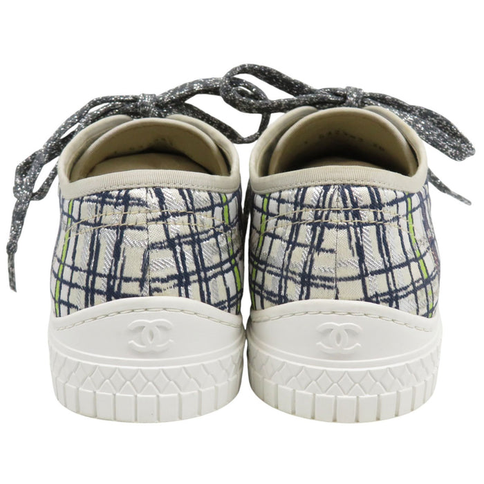 CHANEL COCO CC logo low-cut embroidered Coco mark metallic tweed sneakers