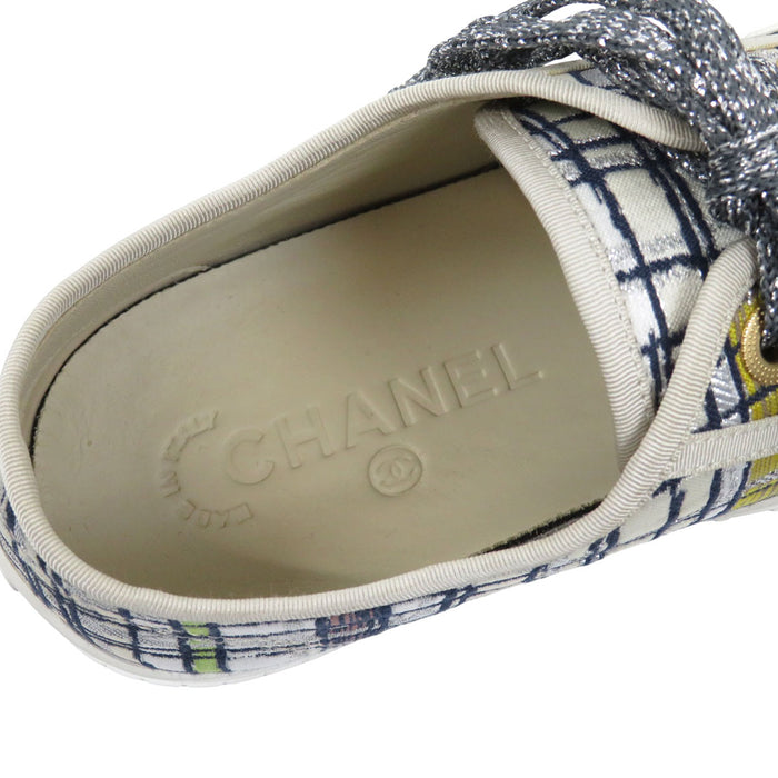 CHANEL COCO CC logo low-cut embroidered Coco mark metallic tweed sneakers