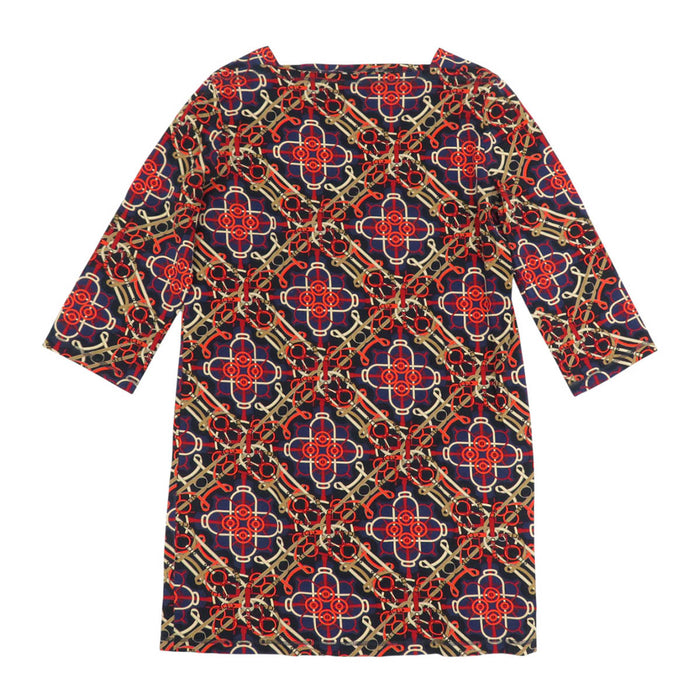 HERMES 
Three-quarter sleeve all-over pattern 
Boat neck cotton dress