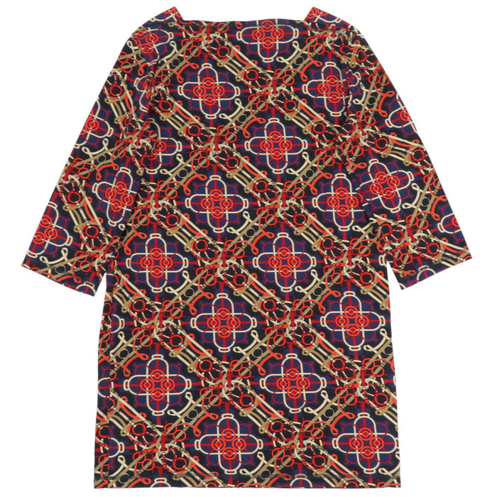 HERMES 
Three-quarter sleeve all-over pattern 
Boat neck cotton dress