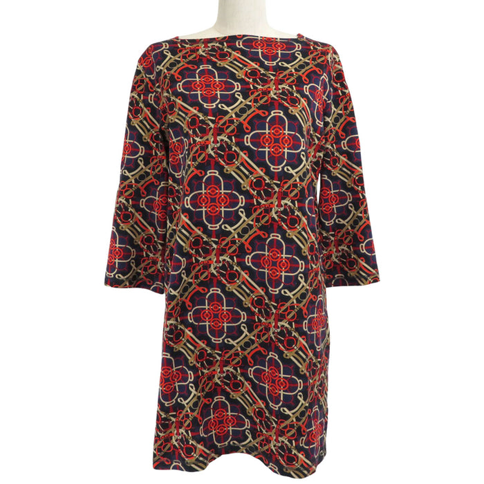 HERMES 
Three-quarter sleeve all-over pattern 
Boat neck cotton dress