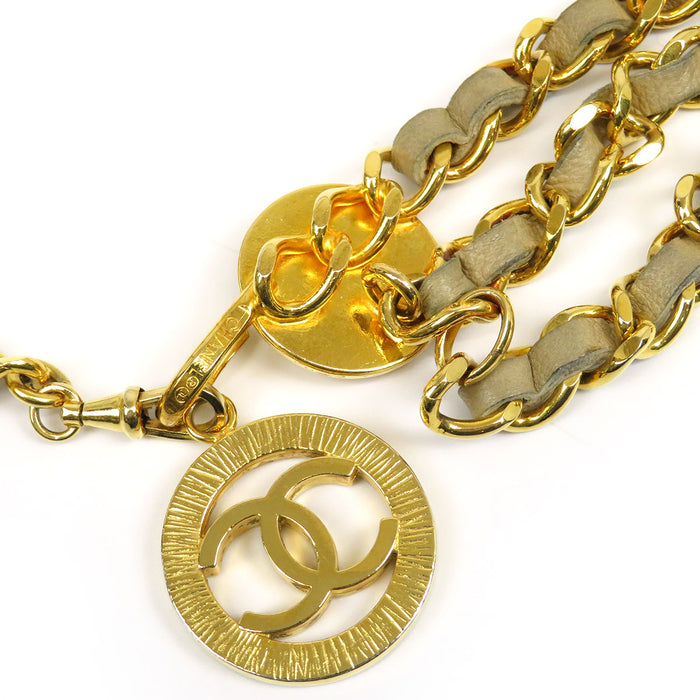 CHANEL  
COCO CC 標誌 三連 金色金屬 1984  
可可標誌 復古 鏈條皮帶