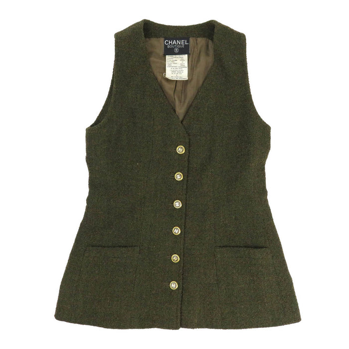 CHANEL 
COCO CC ココボタン 94A アルパカ混 Vネック 
ココマーク ヴィンテージ ウール ジレ