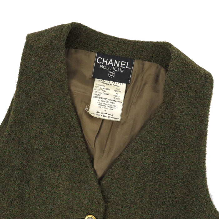 CHANEL 
COCO CC ココボタン 94A アルパカ混 Vネック 
ココマーク ヴィンテージ ウール ジレ