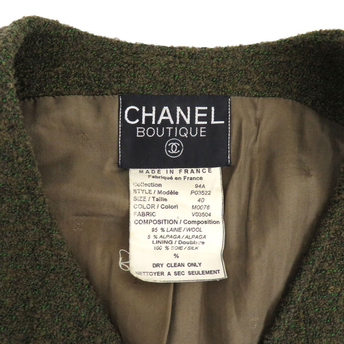 CHANEL 
COCO CC ココボタン 94A アルパカ混 Vネック 
ココマーク ヴィンテージ ウール ジレ