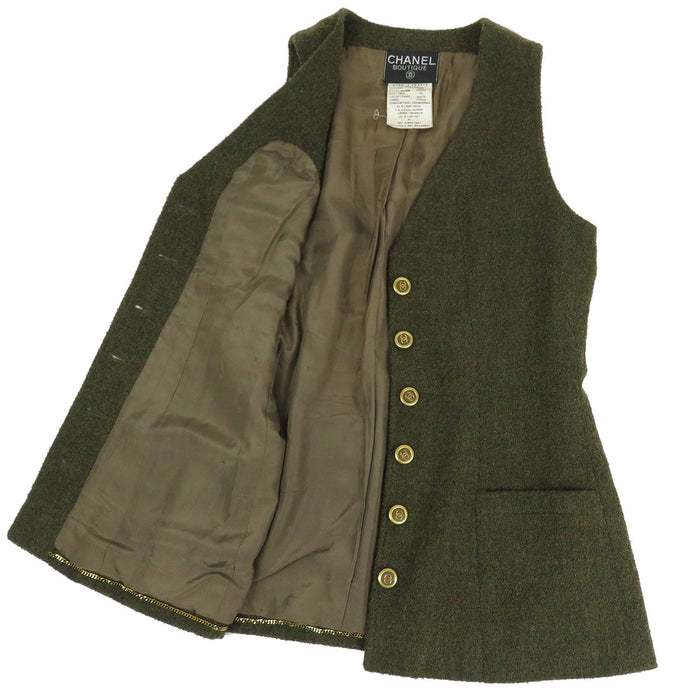 CHANEL 
COCO CC ココボタン 94A アルパカ混 Vネック 
ココマーク ヴィンテージ ウール ジレ