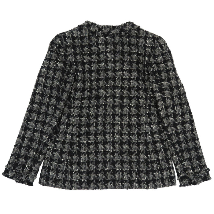 CHANEL 
CC Vネック フリンジ ウール 
ツイード ジップアップ ジャケット