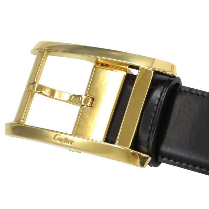 CARTIER ゴールドカラー金具 レザー タンク リバーシブル ベルト– TS