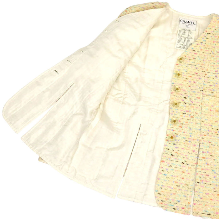 CHANEL 
COCO CC Bottone Coco Completo senza colletto con scollo a V 94P 
Set vintage in tweed con logo Coco