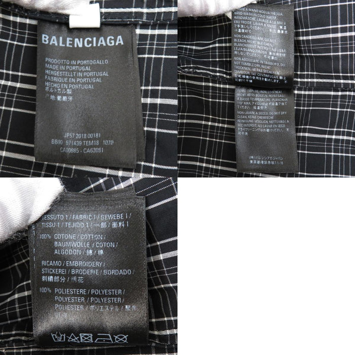BALENCIAGA Oversized Zip-Up Logo Print Poplin Check Shirt Jacket