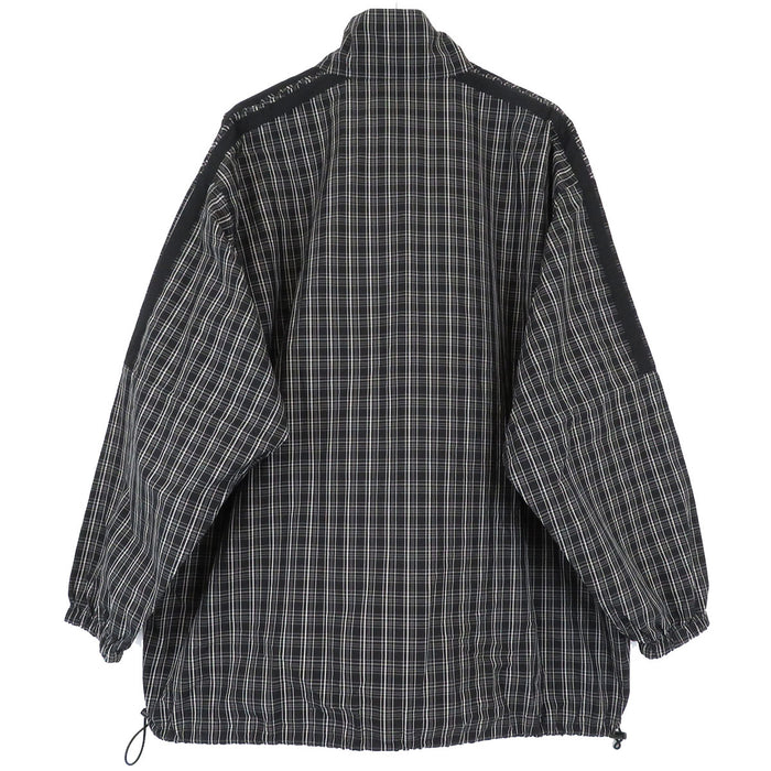 BALENCIAGA Oversized Zip-Up Logo Print Poplin Check Shirt Jacket
