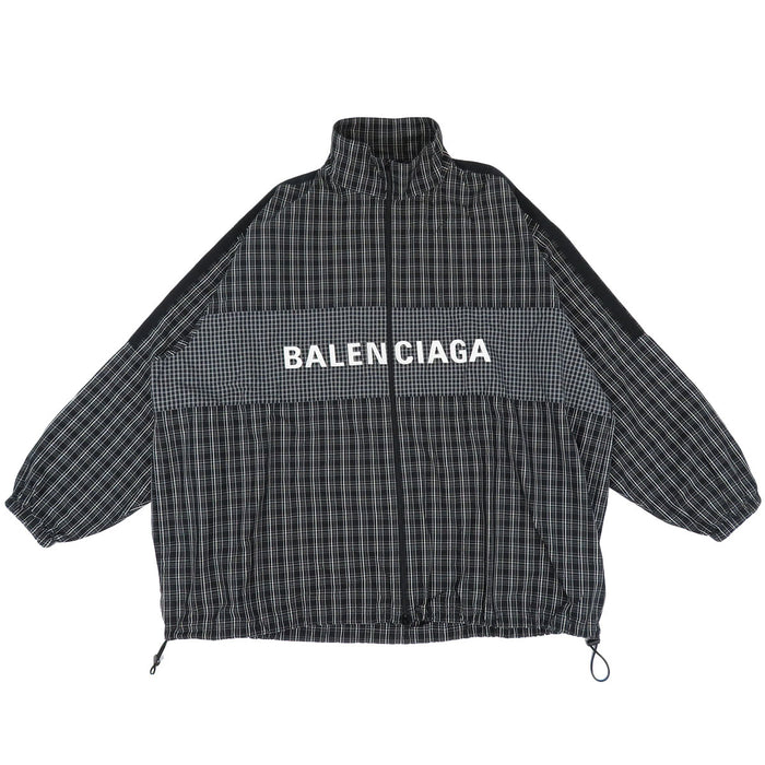 BALENCIAGA 
オーバーサイズ ジップアップ 
ロゴ プリント ポプリン チェック シャツ ジャケット